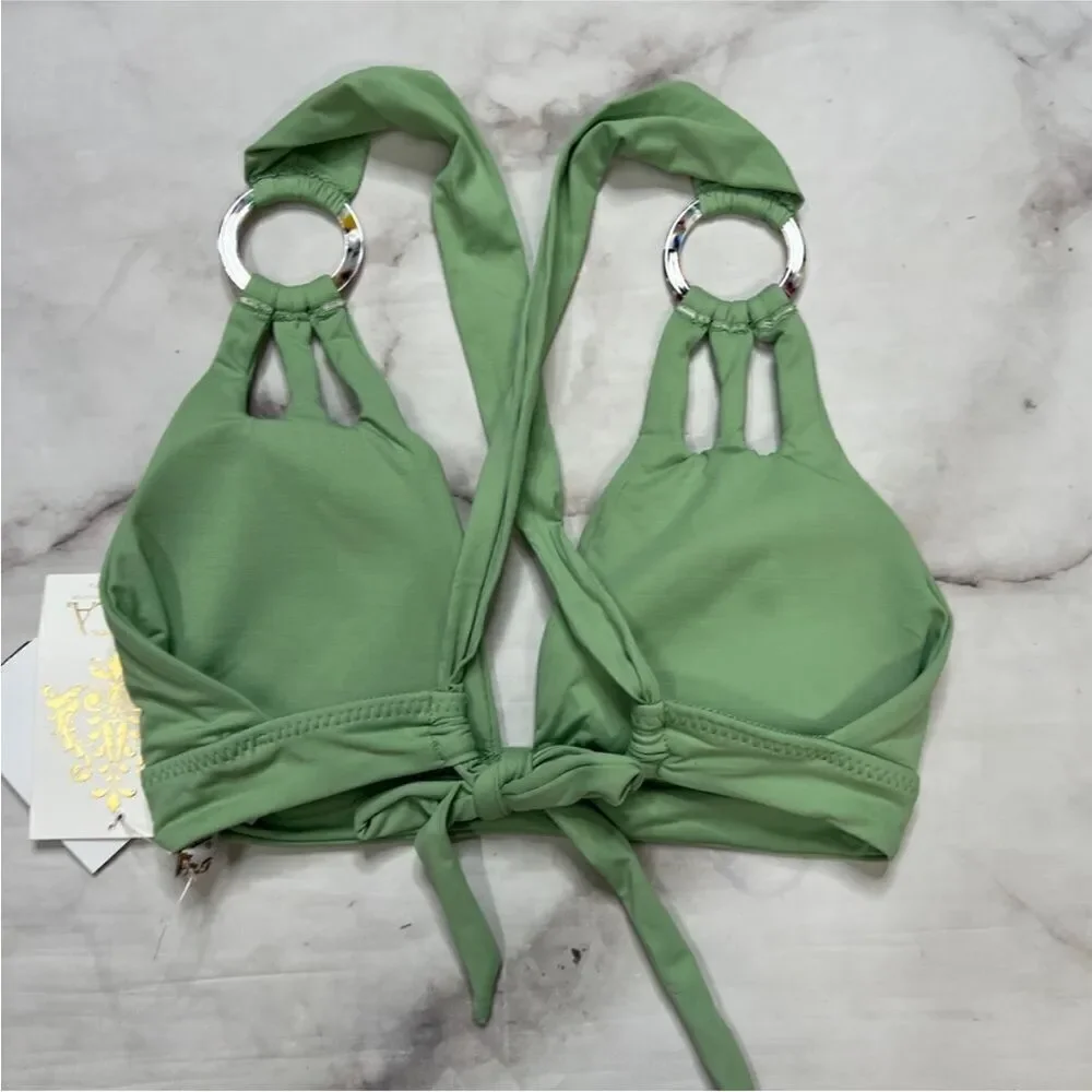 Becca NWT Sage Green Halter Bikini Top Skylar Ring Size S